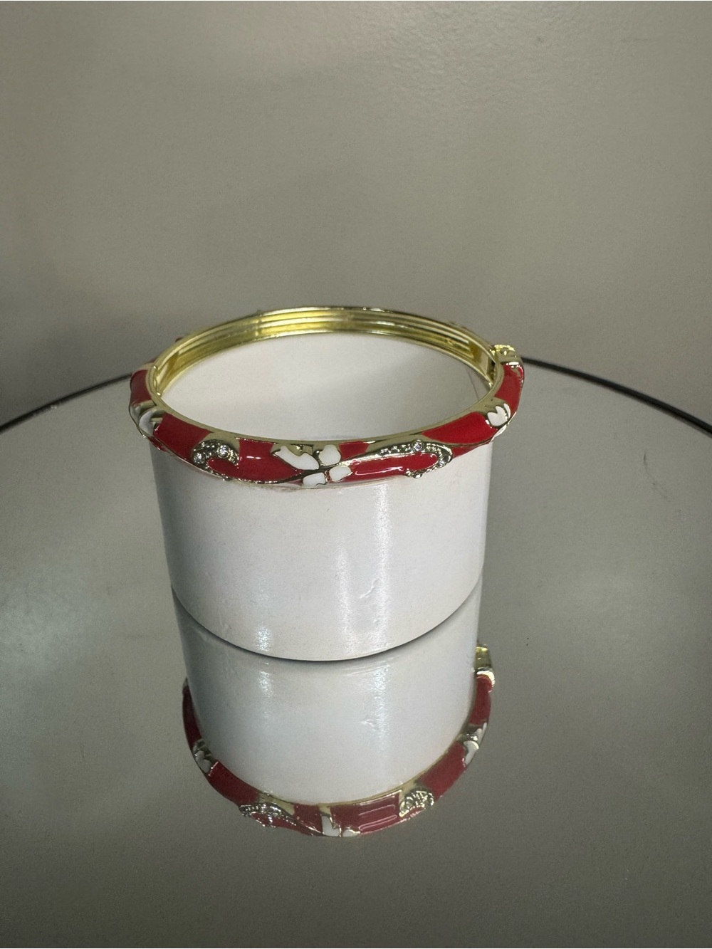 Gold-Tone Red Enamel Floral Bangle Bracelet